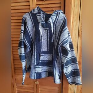 Men's Blue and White Striped Sweater